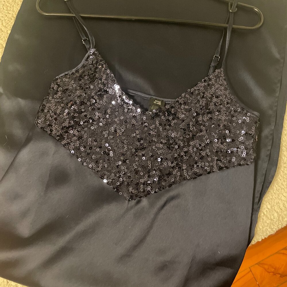 River Island Navy Satin Sequin Slip Midi Dress